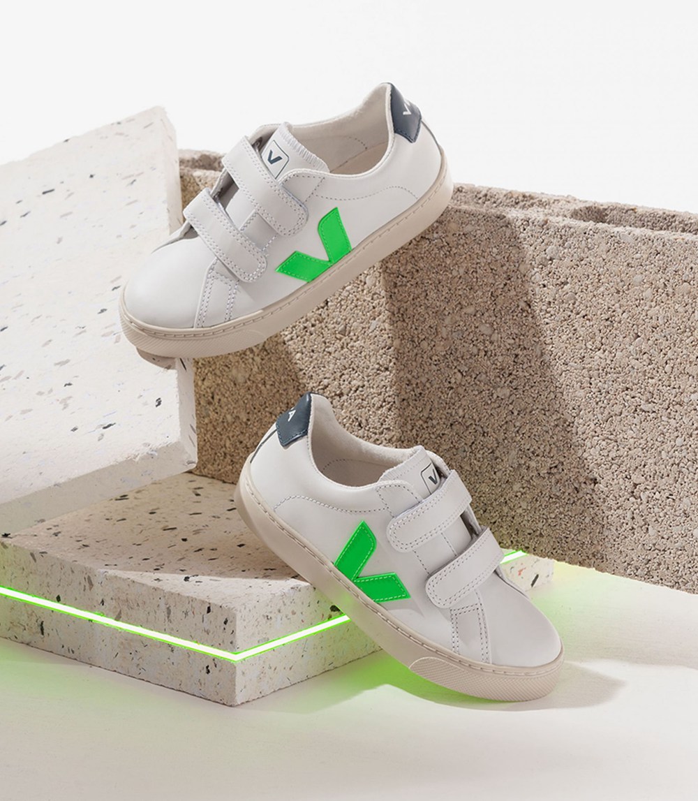Veja Sneakers Kids - Esplar Velcro Leather - White/Green - 8247DASZP